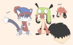  alternate_species blue_eyes canid canine clothing comedy_central domestic_cat duo felid feline felis feral fur furrification gir_(invader_zim) green_eyes grey_body grey_fur hat headgear headwear hexagram hi_res invader_zim kyle_broflovski labbit1337 male mammal nickelodeon orange_body orange_fur sitting south_park stanley_marsh symbol unimpressed 