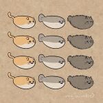  animal_focus artist_name brown_background cat closed_eyes expressions fish fluffy mojacookie multiple_views no_humans open_mouth original sacabambaspis simple_background triangle_mouth whiskers 