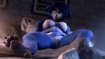  16:9 3d_(artwork) anthro bed blue_body blue_fur breasts canid canine digital_media_(artwork) female fox fur furniture genitals hands_on_belly hi_res krystal looking_at_viewer lying mammal nintendo pawpads pussy saimon smile solo source_filmmaker star_fox white_body white_fur widescreen 
