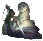  2023 anthro asian asian_clothing asian_sword avian baggy_clothing barn_owl beak bedroom_eyes big_breasts bird blade blue_clothing blue_eyes breasts brown_body bust_portrait cheek_tuft chinese_clothing chinese_dress chinese_sword cleavage clothed clothing colored cool_colors copyright_symbol digital_drawing_(artwork) digital_media_(artwork) dress dungeons_and_dragons east_asian_clothing eastern_barn_owl exposed_shoulder exposed_shoulders eyelashes eyeliner facial_markings facial_tuft fantasy feather_markings feathers female fluffy front_view glistening gloves glowing glowing_eyes grey_eyes handwear hanfu hasbro head_markings head_tilt hi_res highlights_(coloring) holding_object holding_weapon iris-icecry jian kung_fu light lighting long_eyelashes long_neck looking_at_viewer makeup markings masked_owl melee_weapon metal monk narrowed_eyes neck_tuft open_beak open_mouth owl owlin pattern_clothing pinup plumage portrait pose red_eyelashes red_makeup robe robe_only seductive shaded signature simple_background smile solo speckled_body spots spotted_body spotted_feathers spread_wings sword symbol tan_body tan_feathers tassels tuft tytonid warm_lighting weapon white_background wings wizards_of_the_coast yin_yang 