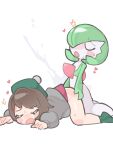  2girls ^^^ absurdres blush bob_cut brown_hair cardigan closed_eyes clothes_lift colored_skin cum ejaculation female_orgasm flat_chest full_body futa_with_female futanari gardevoir gloria_(pokemon) green_hair green_headwear green_skin green_socks grey_cardigan hair_over_one_eye hat heart highres kneeling legs long_sleeves miniskirt multicolored_skin multiple_girls no_panties nose_blush one_eye_covered open_mouth orgasm pokemon pokemon_(creature) pokemon_(game) pokemon_swsh pom_pom_(clothes) purple_skirt raised_eyebrows sex shiny_skin short_hair sidelocks simple_background skirt skirt_lift socks sweat sweelan tam_o&#039;_shanter thighs top-down_bottom-up torso_grab two-tone_skin u_u white_background white_skin 