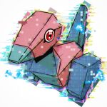  1other animal_focus digimon digimon_(creature) glitch highres no_humans pokemon pokemon_(creature) porygon red_eyes simple_background solo weirdomonmaster 