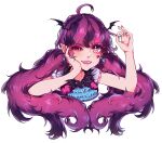 1girl bat_hair_ornament black_hair draculaura fangs hair_ornament heart_on_cheek highres jeo_art long_hair looking_at_viewer monster_high multicolored_hair one_eye_closed pink_hair pointy_ears simple_background solo twintails two-tone_hair white_background 