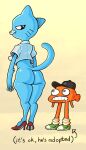  anthro blue_body breasts butt cartoon_network catfistingparty_(artist) clothed clothing darwin_watterson digital_media_(artwork) domestic_cat duo felid feline felis female fish hi_res male male/female mammal marine mature_anthro mature_female nicole_watterson simple_background the_amazing_world_of_gumball young 