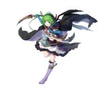  1girl black_cloak cloak dagger elbow_gloves fingerless_gloves fire_emblem fire_emblem:_the_blazing_blade fire_emblem_heroes frilled_skirt frills gloves green_hair knife midriff navel nino_(fang&#039;s_heart)_(fire_emblem) nino_(fire_emblem) official_alternate_costume official_art purple_gloves purple_hair skirt solo weapon 