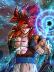  abs absurdres aura body_fur dragon_ball dragon_ball_gt gogeta highres hiro_(udkod1ezlyi2flo) looking_at_viewer male_focus metamoran_vest monkey_boy monkey_tail muscular muscular_male pants pectorals pointing pointing_at_viewer red_fur red_hair saiyan smile smirk spiked_hair super_saiyan super_saiyan_4 tail 