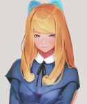  1girl alps_no_shoujo_heidi blonde_hair blue_capelet blue_dress blue_eyes bow capelet commentary_request dress hair_bow inoitoh klara_sesemann portrait sidelocks solo 