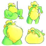  &lt;3 anthro belly big_belly big_breasts blonde_hair breasts dialogue featureless_breasts featureless_crotch female green_body green_eyes hair hi_res hose_in_butt hose_in_pussy hose_inflation hyper hyper_belly inflation lazygartuz multicolored_body navel nude rocio_(lazygartuz) scalie simple_background solo text unknown_species yellow_body 