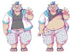  anthro black_clothing black_shirt black_topwear blush brown_body brown_fur clothed clothing clothing_lift footwear fur gouryou lifewonders male mammal moobs nipples overweight sandals shirt shirt_lift simple_background slightly_chubby solo suid suina sus_(pig) takagi_kyou tokyo_afterschool_summoners topwear underwear wild_boar 