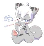  anthro blue_eyes blush canid canine canis cephalopod changed_(video_game) cheesefries fin fish goo_creature grey_body hair male mammal marine mollusk paws shark shark_tail simple_background text the_shark_(changed) translation_check translation_request white_body white_hair young 