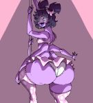  aclockworkmind anthro big_butt bottomwear bra butt clothing dancing female legwear monster monster_girl_(genre) muffet panties pole pole_dancing rear_view skirt solo stockings thick_thighs undertale undertale_(series) underwear wide_hips 