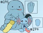  3_toes ambiguous_gender blue_body digital_media_(artwork) erection feet foot_fetish foot_play footjob generation_2_pokemon genitals group hashtag hi_res id_number male nintendo number open_mouth penis pokemon pokemon_(species) quagsire secretsableye sex simple_background smile text toes wooper 