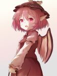  1girl animal_ears ar_(maeus) bird_ears bird_wings blush brown_headwear brown_skirt brown_vest collared_shirt fang frilled_sleeves frills hat highres long_sleeves looking_at_viewer mystia_lorelei open_mouth pink_eyes pink_hair shirt short_hair skirt sleeve_garter solo touhou upper_body vest white_shirt white_wings winged_hat wings 