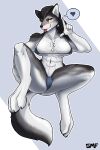  4_toes 5_fingers absurd_res anthro athletic athletic_anthro athletic_female bikini canid canine canis claws clothing feet female finger_claws fingers flirting gasmaskfox hi_res mammal micro_bikini scar sillia_(gasmaskfox) solo swimwear toe_claws toes wolf 