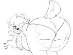  2023 anaugi anthro areola belly bent_over big_breasts big_butt breasts butt butt_focus canid canine canis clothing domestic_dog english_text female frown hachimitsu hair hair_over_eye hand_on_hip huge_butt leaning leaning_forward long_hair looking_back mammal monochrome nipples one_eye_obstructed overweight overweight_female panties scar side_boob signature simple_background sketch solo standing text thick_thighs underwear white_background wide_hips 