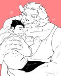  317_mno anthro blush body_hair chernobog chest_hair clothing cuddling demon duo hi_res horn human jock_protagonist_(tas) lifewonders male male/male mammal protagonist_(tas) shirt size_difference sleeping tank_top tokyo_afterschool_summoners topwear 