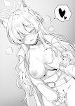  1girl absurdres akira_(blue_archive) animal_ear_fluff animal_ears belt blue_archive blush breasts cape cat_ears choker female_masturbation grabbing grabbing_another&#039;s_breast greyscale groping guided_breast_grab guiding_hand half-closed_eyes halo heart heavy_breathing highres holding_another&#039;s_wrist large_breasts long_hair long_sleeves masturbation masturbation_through_clothes monochrome nipples one_eye_closed open_clothes open_mouth open_shirt pants ryochapu solo_focus spoken_heart sweat 