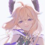  1girl aboutnatsu ahoge blonde_hair blue_hair enna_alouette enna_alouette_(1st_costume) flower gradient_hair hair_flower hair_ornament head_wings highres looking_at_viewer low_twintails multicolored_hair nijisanji nijisanji_en purple_eyes purple_wings smile solo twintails white_flower wings 