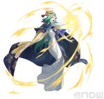  1girl artist_request cape dress fire_emblem fire_emblem:_three_houses fire_emblem_heroes flower full_body green_eyes green_hair hair_flower hair_ornament headdress long_dress long_hair official_art open_mouth rhea_(fire_emblem) simple_background solo white_background white_dress white_flower 