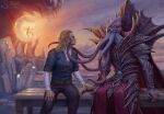  absurd_res armor baldur&#039;s_gate baldur&#039;s_gate_3 blonde_hair bone clothing duo eye_contact face_tentacles fondling hair hand_holding hi_res humanoid humanoid_pointy_ears long_hair looking_at_another magic male male/male mammal mind_flayer shade_of_stars sitting skull sky star starry_sky tentacles 
