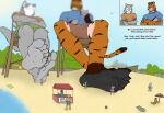  2023 5_toes alex_(smellslikejavier) anthro beach beach_towel blue_clothing blue_shirt blue_topwear blurred_background bo_(konatyeka) bottomwear brown_body brown_fur canid canine canis chair clothing colored crossed_arms crossed_legs cutaway dialogue digital_drawing_(artwork) digital_media_(artwork) english_text feet felid foot_fetish foot_focus foot_rub fur furniture green_clothing green_eyes grey_body grey_fur grey_nose hi_res humanoid_feet larger_anthro larger_male low-angle_view macro male mammal micro on_chair orange_body orange_clothing orange_fur orange_shirt orange_topwear outside pantherine pink_nose plantigrade sea seaside shirt shorts sitting sitting_on_chair size_difference smaller_anthro smaller_male smellslikejavier smile striped_body stripes swimwear text tiger toes topwear towel umbrella water white_body white_fur wolf 