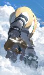 absurdres arms_at_sides asteroid_ill blue_sky charizard cloud cloudy_sky contrail day from_side highres looking_ahead no_humans outdoors pokemon pokemon_(creature) regigigas sky walking 