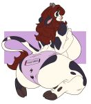  anthro big_breasts big_butt bovid bovine breasts butt cattle clothed clothing cloven_hooves female fur hair hi_res holstein_friesian_cattle hooves horn huge_breasts huge_butt kneeling looking_at_viewer looking_back looking_back_at_viewer mammal panties panties_only presenting presenting_hindquarters rear_view red_hair slightlysimian solo suggestive_clothing tail tail_tuft topless tuft underwear underwear_only white_body white_fur 