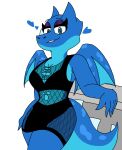  &lt;3 anthro blue_body blue_eyes breasts clash_royale clothed clothing dragon electro_dragon_(clash_royale) enderbendr eyeshadow female hi_res makeup simple_background smile solo supercell_(company) tail thick_thighs 