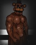  abs animatronic anthro bear biceps bulge clothing digital_drawing_(artwork) digital_media_(artwork) five_nights_at_freddy&#039;s flippyroll freddy_(fnaf) fur hat headgear headwear humanoid humor looking_at_viewer machine male mammal meme muscular muscular_anthro muscular_male nipples nude open_mouth robot scottgames shaded shitpost simple_background simple_shading solo 