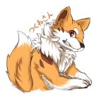  black_nose canid cheek_tuft dipstick_ears facial_tuft fur glistening glistening_eyes head_tuft inner_ear_fluff kitsuneinu kuttoyaki looking_at_viewer male mammal mouth_closed multicolored_ears orange_body orange_fur orange_inner_ear_fluff orange_tail pen_in_mouth red_eyes simple_background solo tail tuft white_background white_body white_fur white_tail 