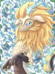  2_horns ambiguous_gender black_body black_scales blonde_hair claws digital_media_(artwork) dragon eastern_dragon eyelashes female_(lore) feral floral_background flower fur green_eyes hair hi_res horn liet4649 light_dragon_(totk) looking_at_viewer nintendo plant purple_sclera scales scalie solo tail tears_of_the_kingdom the_legend_of_zelda tuft white_body white_fur white_scales yellow_body yellow_scales 