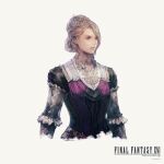  1girl absurdres anabella_rosfield blonde_hair copyright_name cropped_arms final_fantasy final_fantasy_xvi hair_bun highres looking_to_the_side official_art simple_background solo square_enix takahashi_kazuya upper_body white_background 