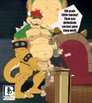  anthro big_penis bowser dragon duo genitals hi_res huge_penis koopa lagomorph leporid lizard male male/male mammal mario_bros mr.brapion musclegut muscular nintendo nipples pawpads penis rabbit reptile scalie sex thigh_sex throne_room 