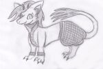  bottomwear claws clothed clothing dragon eyelashes female feral fur furred_dragon hi_res horn quadruped reptile scalie sketch skirt smile smiling_at_viewer solo stinkvali traditional_media_(artwork) 