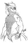  abs anthro bottomwear bulge clothed clothing dragon hair horn jockstrap jockstrap_only lofnirv male monochrome muscular muscular_anthro muscular_male pecs pubes simple_background solo tail topless underwear underwear_only white_background 