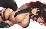  animal_humanoid arm_under_breasts big_breasts black_hair blep breasts cleavage clothed clothing female hair hi_res humanoid legwear red_hair solo suruga thigh_highs tongue tongue_out 