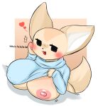  &lt;3 absurd_res aggretsuko anthro areola big_breasts black_eyes breasts canid canine clothed clothing english_text female fennec fenneko flashing fox hi_res huge_breasts looking_at_viewer mammal nipple_outline nipples one_breast_out open_mouth pink_areola pink_nipples raised_clothing raised_sweater raised_topwear sanrio solo sweater tan_body text topwear woebeeme 
