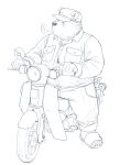  absurd_res anthro bear bottomwear clothing hat headgear headwear hi_res humanoid_hands huynhduyad14 kemono male mammal motorcycle overweight overweight_male pants shirt smoking solo topwear vehicle 