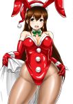  1girl akagi_(kancolle) breasts brown_eyes brown_hair brown_pantyhose kantai_collection kudou_(ooabareteng) large_breasts leotard long_hair open_mouth pantyhose red_leotard santa_costume smile solo 