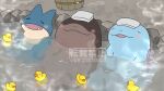  bathing blush clodsire closed_eyes munchlax no_humans onsen partially_submerged pic_koiwai pokemon pokemon_(creature) quagsire rubber_duck shared_bathing smile towel towel_on_head water 