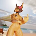  1:1 2023 3d_(artwork) abs absurd_res angry anthro athletic athletic_female beach breasts brown_body brown_fur brown_hair canid canine canis collar cross-popping_vein digital_media_(artwork) dobermann dog_knight_rpg domestic_dog eyes_closed female fur genitals gesture hair hi_res mammal middle_finger multicolored_body multicolored_fur muscular muscular_anthro muscular_female muscular_thighs navel nipples nude pinscher pussy rory_(ceehaz) seaside snakemayo solo two_tone_body two_tone_fur 