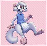  anthro border clothed clothing diaper diaper_fetish domestic_ferret embarrassed eyewear glasses hi_res humiliation luthor male mammal mustelid musteline nerd pink_border solo true_musteline wearing_diaper weasel zenfetcher 
