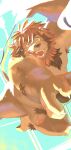  1boy animal_ears armpit_hair badminton badminton_racket badminton_uniform bara barefoot belly brown_fur censored chest_tuft commission completely_nude dyzd1 flaccid foreshortening furry furry_male highres lion_boy lion_ears lion_hair looking_at_viewer male_focus male_pubic_hair mosaic_censoring muscular muscular_male mutton_chops nipples nude open_mouth original pectorals penis perspective plump pubic_hair racket short_hair skeb_commission solo sparkling_sweat sweat thighs 