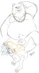  2023 anthro artist_name bear belly ben_(zenless_zone_zero) brewster_(dislyte) butt canid canine canis chain_necklace clothing dislyte duo eye_scar facial_scar genitals hi_res humanoid_genitalia humanoid_penis jacket jewelry low-angle_view male mammal mihoyo moobs necklace notched_ear overweight overweight_male pawpads penis presenting presenting_hindquarters scar signature simple_background sketch tbid topwear white_background wolf zenless_zone_zero 