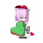  1girl 1other absurdres ahoge ame. animal_ear_fluff animal_ears black_hoodie blush boots cabbie_hat cat_ears cat_girl cat_tail commentary_request goomba&#039;s_shoe hair_between_eyes hat heart highres hololive hood hood_down hoodie in_shoe mario_(series) nekomata_okayu onigirya_(nekomata_okayu) parted_lips purple_eyes purple_hair red_headwear simple_background solo_focus super_mario_bros._3 tail virtual_youtuber white_background winding_key 