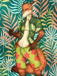  absurd_res aloha_shirt anthro body_hair canid canine chest_hair clothed clothing disney eyewear fox fur fuzzy green_eyes hi_res male mammal nick_wilde orange_body pattern_clothing pattern_shirt pattern_topwear pinup pistacho pose red_fox serious shirt solo sunglasses tail topwear zootopia 