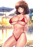  1girl bikini breasts brown_eyes brown_hair highres large_breasts looking_at_viewer miyake_shinobu navel oyaman red_bikini short_hair solo swimsuit urusei_yatsura 