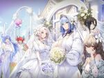  6+girls :d animal_ears arms_up astra_revolver_(girls&#039;_frontline) aug_(girls&#039;_frontline) black_hair blue_eyes blue_hair bouquet bouquet_toss breasts bridal_veil brown_hair building church cleavage closed_eyes closed_mouth collarbone crossed_bangs detached_collar detached_sleeves dp-12_(girls&#039;_frontline) dress earrings elbow_gloves expressionless flower flower_request girls&#039;_frontline gloves hair_between_eyes hair_flower hair_ornament hair_rings hand_on_own_cheek hand_on_own_face hexagram highres holding holding_bouquet huge_breasts jewelry kim_eb large_breasts long_hair long_sleeves looking_at_viewer medium_hair mondragon_m1908_(girls&#039;_frontline) multiple_girls necklace official_alternate_costume official_art official_wallpaper open_mouth outdoors parted_bangs parted_lips pillar pink_eyes pink_flower puffy_detached_sleeves puffy_short_sleeves puffy_sleeves purple_flower rabbit_ears red_eyes red_hair short_sleeves small_breasts smile sp9_(girls&#039;_frontline) tar-21_(girls&#039;_frontline) twintails veil very_long_hair wedding_dress white_dress white_flower white_gloves white_hair yellow_eyes 