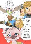  &lt;3 &lt;3_eyes anthro aroused aroused_smile avian avian_feet bedroom_eyes blonde_hair blush bodily_fluids clothed clothing comic duo english_text eye_contact fchicken feather_hands feathers full-face_blush hair hi_res humanoid humanoid_pointy_ears hylian link looking_at_another male male_on_bottom male_on_top musk narrowed_eyes nintendo on_bottom on_top rito seductive shy smile speech_bubble sweat tears tears_of_the_kingdom text the_legend_of_zelda tulin_(tloz) white_body 