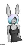  2023 anthro arm_tuft big_ears black_nose blue_eyes blue_hair breasts cleavage clothed clothing ear_piercing eyelashes female female_anthro fur gradient_hair grey_body grey_fur hair hair_over_eye half-length_portrait inner_ear_fluff lagomorph leporid looking_at_viewer mammal multicolored_hair nine_inch_nails one_eye_obstructed piercing pink_hair portrait rabbit shirt short_hair signature simple_background smile solo spacedimsum tank_top text text_on_clothing text_on_shirt text_on_tank_top text_on_topwear toothy_smile topwear tuft two_tone_hair white_background wide_hips 